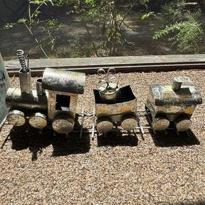 Vintage Metal Train Decor in Distressed Black and Gold